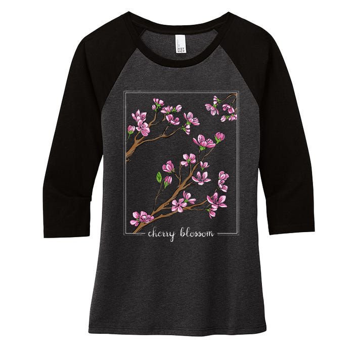 Cute Cherry Blossom Japanese Art Sakura Japan Korean Style Women's Tri-Blend 3/4-Sleeve Raglan Shirt