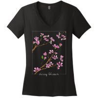 Cute Cherry Blossom Japanese Art Sakura Japan Korean Style Women's V-Neck T-Shirt