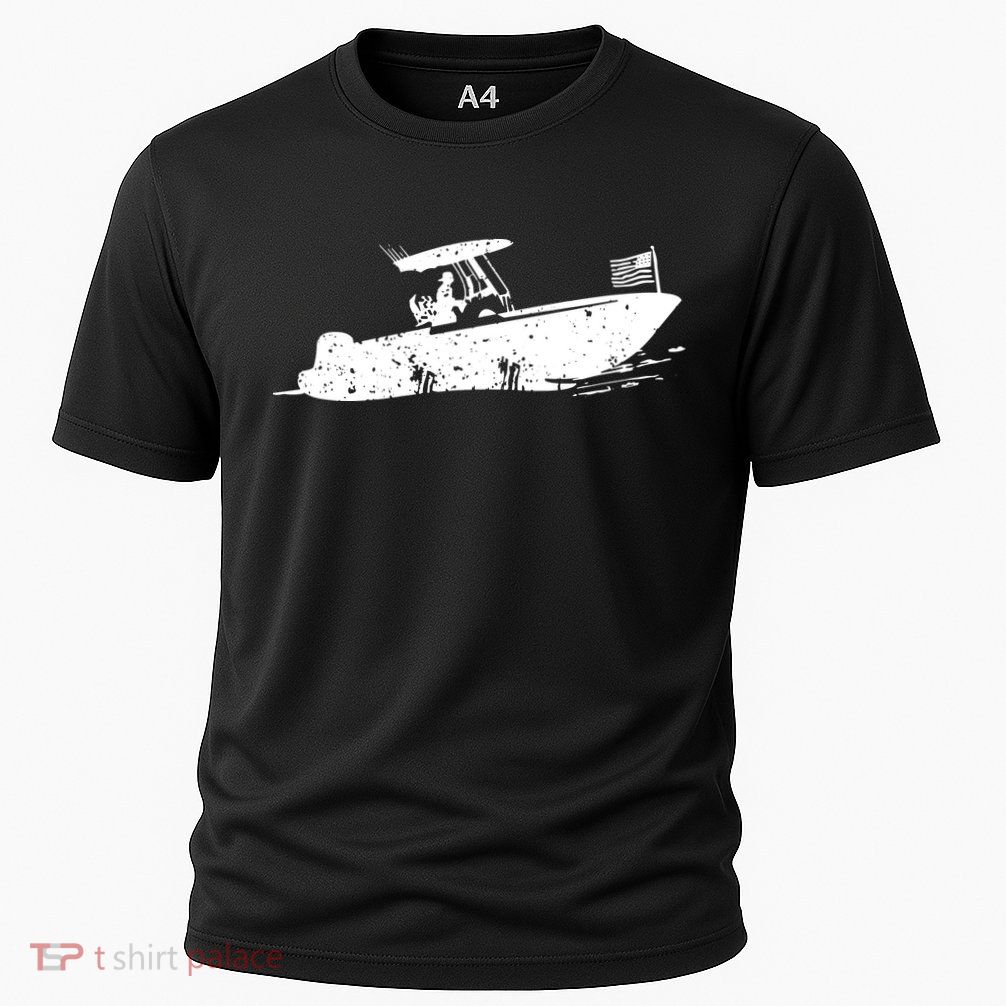 Center Console Boat, American Flag, Motorboat, Fishing Boat Performance Shirt