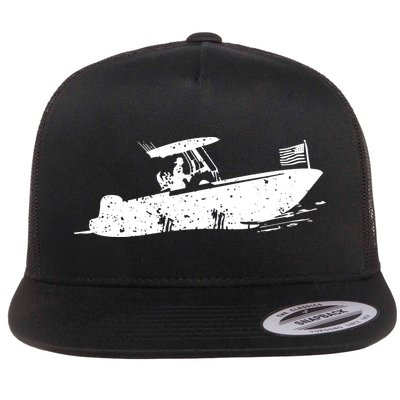 Center Console Boat, American Flag, Motorboat, Fishing Boat Flatbill Hat