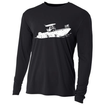 Center Console Boat, American Flag, Motorboat, Fishing Boat Cooling Performance Long Sleeve Crew
