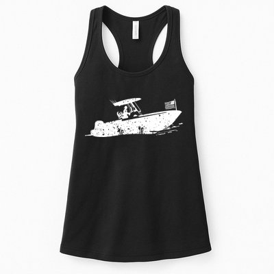 Center Console Boat, American Flag, Motorboat, Fishing Boat Womens Tank Top