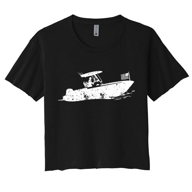 Center Console Boat, American Flag, Motorboat, Fishing Boat Crop Top