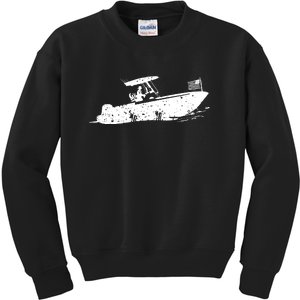 Center Console Boat, American Flag, Motorboat, Fishing Boat Kids Sweatshirt