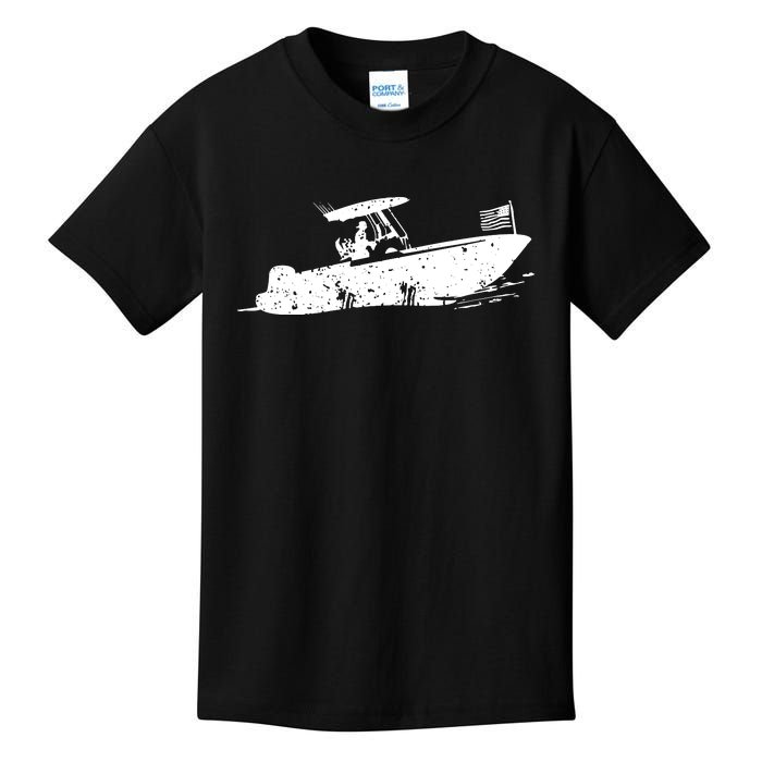 Center Console Boat, American Flag, Motorboat, Fishing Boat Kids T-Shirt