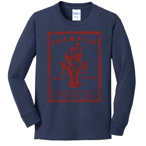 Crawfish Crew Breaux Bridge Retro Cajun Seafood Kids Long Sleeve Shirt