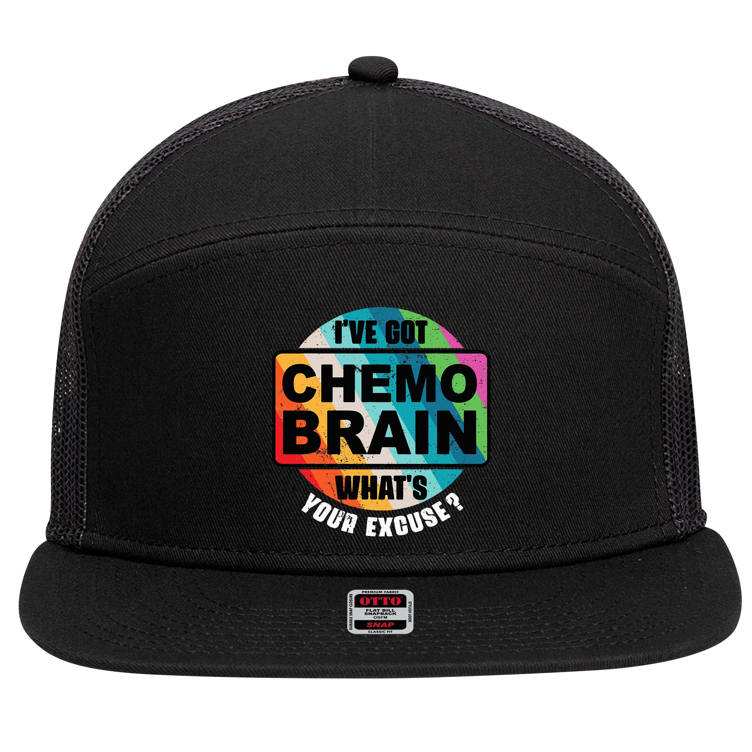 Cancer Chemo Brain Retro Awareness 7 Panel Mesh Trucker Snapback Hat