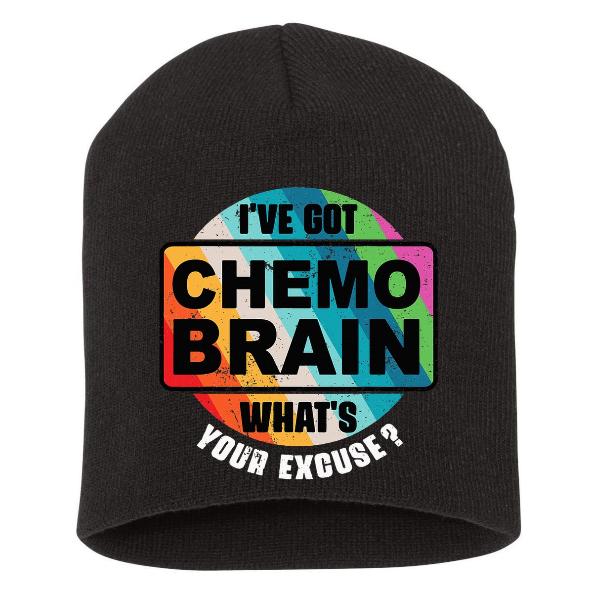 Cancer Chemo Brain Retro Awareness Short Acrylic Beanie