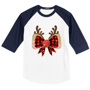 Christmas Coquette Bow Reindeer Xmas Pajama Cute Gift Baseball Sleeve Shirt