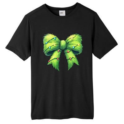 Coquette Christmas Bow Girl Women Holiday Ribbon Tree Lights Tall Fusion ChromaSoft Performance T-Shirt