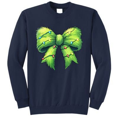 Coquette Christmas Bow Girl Women Holiday Ribbon Tree Lights Tall Sweatshirt