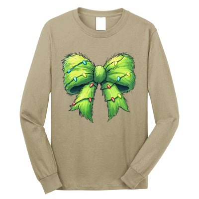 Coquette Christmas Bow Girl Women Holiday Ribbon Tree Lights Long Sleeve Shirt