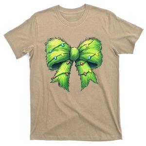 Coquette Christmas Bow Girl Women Holiday Ribbon Tree Lights T-Shirt