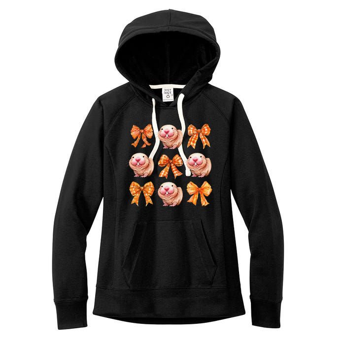 Cute Coquette Bow Naked Mole Rat Animal Halloween Girl Women Women's Fleece Hoodie