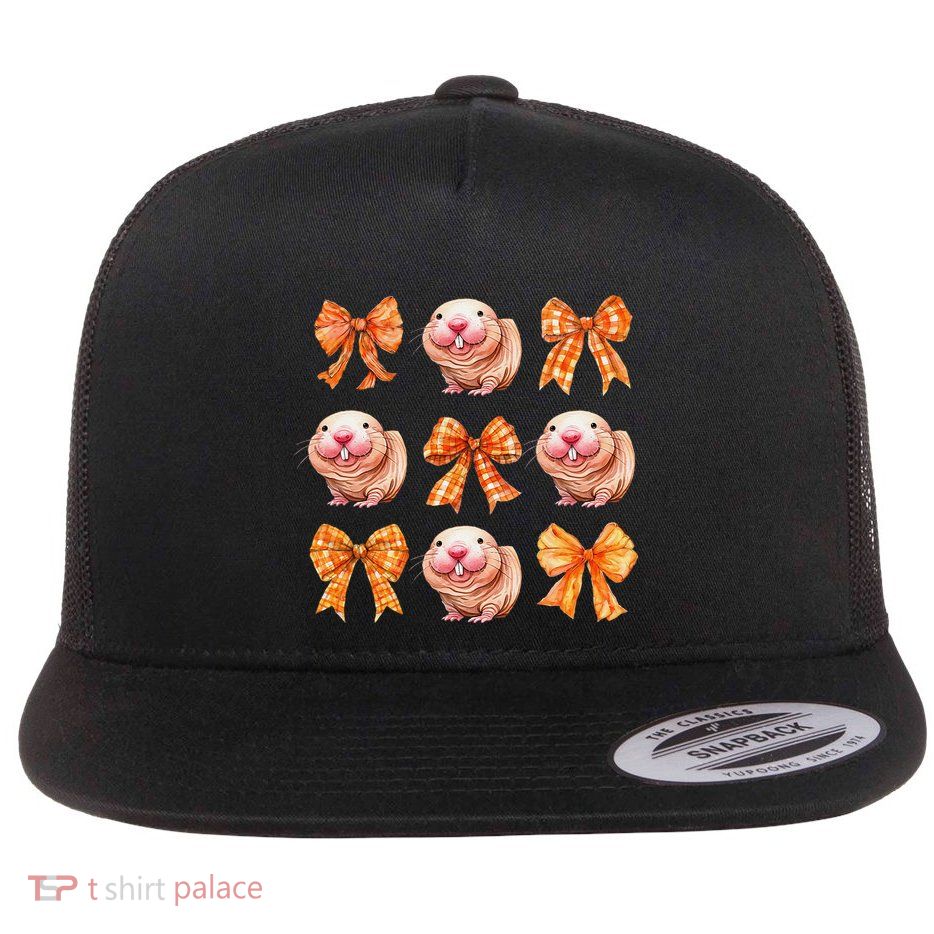 Cute Coquette Bow Naked Mole Rat Animal Halloween Girl Women Flatbill Hat