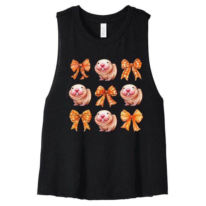 Cute Coquette Bow Naked Mole Rat Animal Halloween Girl Women Women's Racerback Cropped Tank