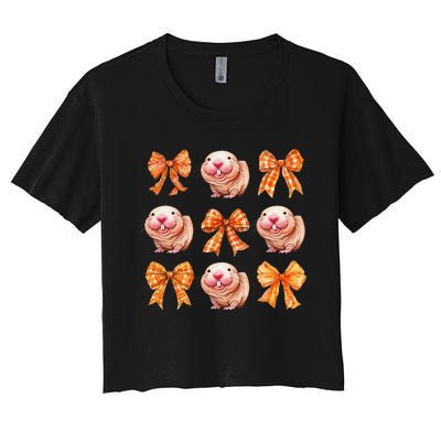 Cute Coquette Bow Naked Mole Rat Animal Halloween Girl Women Women's Crop Top Tee