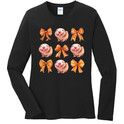 Cute Coquette Bow Naked Mole Rat Animal Halloween Girl Women Ladies Long Sleeve Shirt