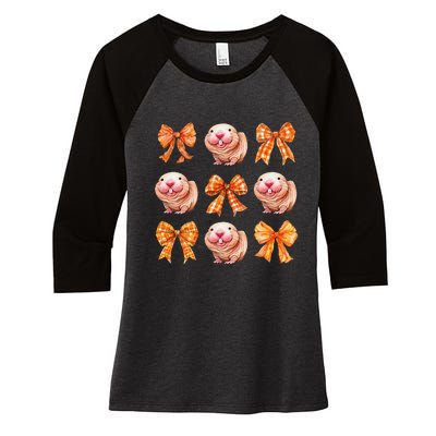 Cute Coquette Bow Naked Mole Rat Animal Halloween Girl Women Women's Tri-Blend 3/4-Sleeve Raglan Shirt