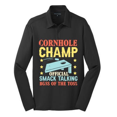 Cornhole Champ Bean Bag Toss Player Silk Touch Performance Long Sleeve Polo