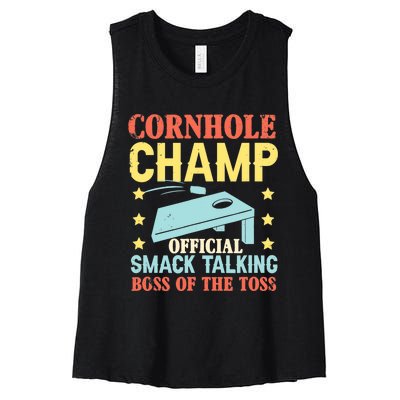 Cornhole Champ Bean Bag Toss Player Women's Racerback Cropped Tank