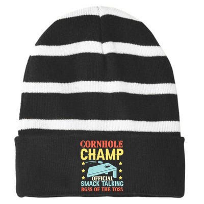 Cornhole Champ Bean Bag Toss Player Striped Beanie with Solid Band