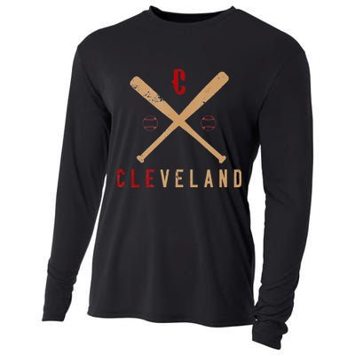 Cleveland Cle Baseball Vintage Distressed Cooling Performance Long Sleeve Crew