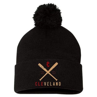 Cleveland Cle Baseball Vintage Distressed Pom Pom 12in Knit Beanie