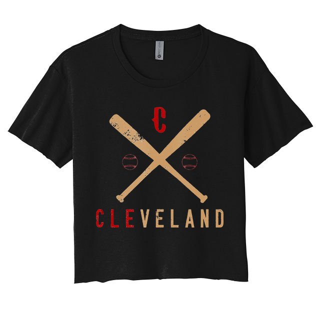 Cleveland Cle Baseball Vintage Distressed Crop Top