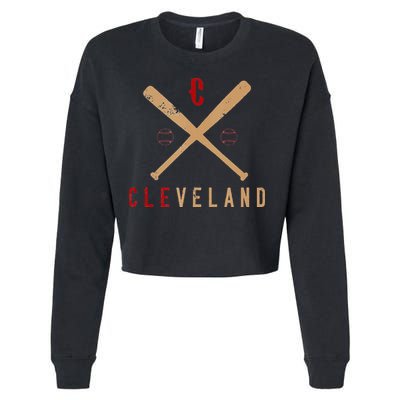 Cleveland Cle Baseball Vintage Distressed Cropped Pullover Crew