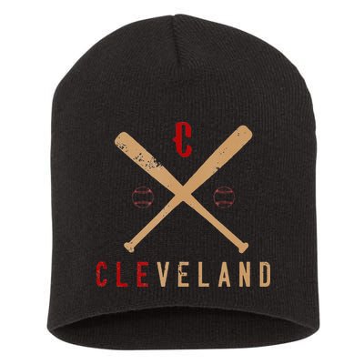 Cleveland Cle Baseball Vintage Distressed Short Acrylic Beanie