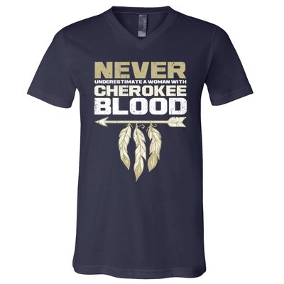 Cool Cherokee Blood Wo Funny Native American Gift For Her V-Neck T-Shirt