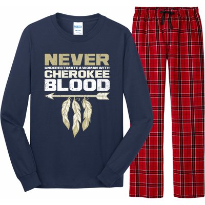 Cool Cherokee Blood Wo Funny Native American Gift For Her Long Sleeve Pajama Set