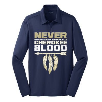 Cool Cherokee Blood Wo Funny Native American Gift For Her Silk Touch Performance Long Sleeve Polo