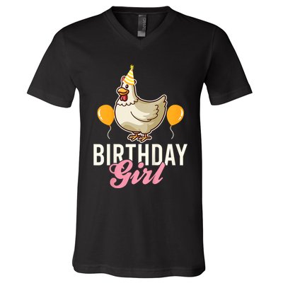 Cute Chicken Birthday Girl V-Neck T-Shirt