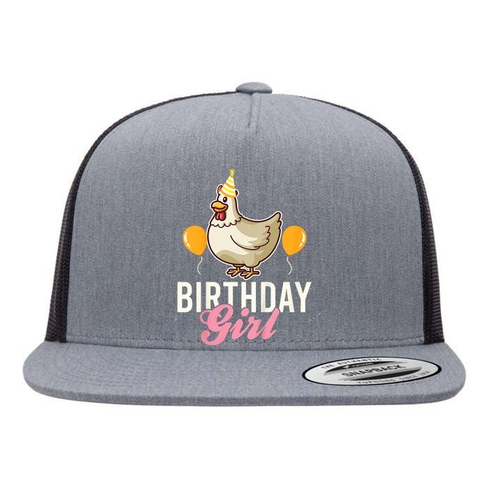 Cute Chicken Birthday Girl Flat Bill Trucker Hat