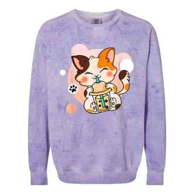 Cute Cat Boba Tea Bubble Tea Anime Kawaii Neko . Colorblast Crewneck Sweatshirt