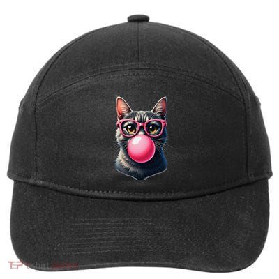 Cute Cat Blowing Bubble Gum 7-Panel Snapback Hat