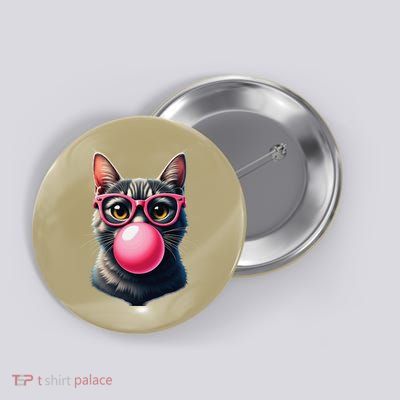 Cute Cat Blowing Bubble Gum Button