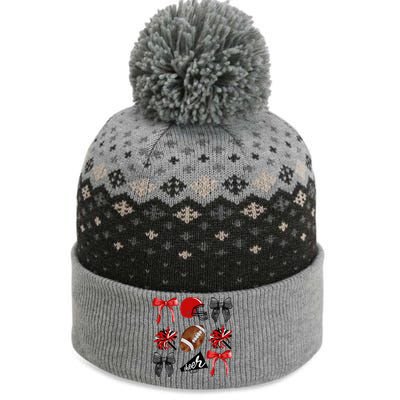 Cheer Coquette Bow American Football Autumn Thanksgiving The Baniff Cuffed Pom Beanie