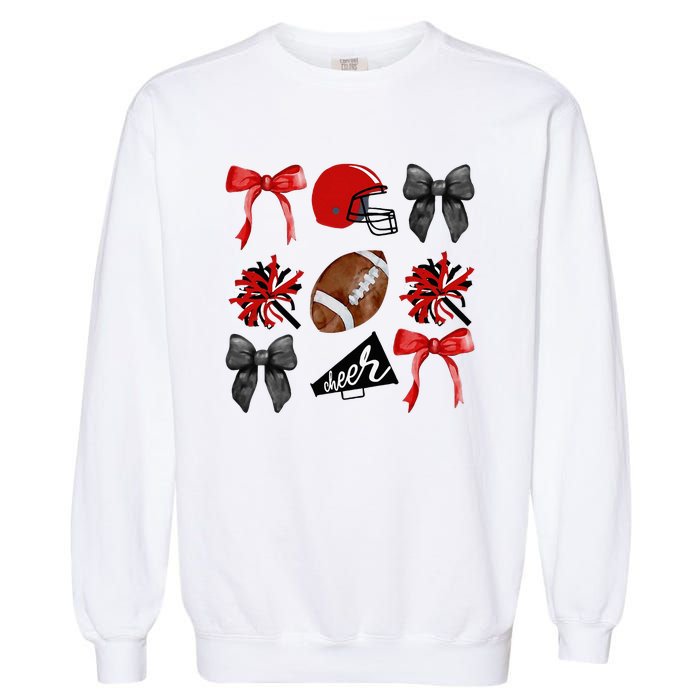 Cheer Coquette Bow American Football Autumn Thanksgiving Garment-Dyed Sweatshirt