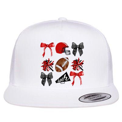 Cheer Coquette Bow American Football Autumn Thanksgiving Flat Bill Trucker Hat