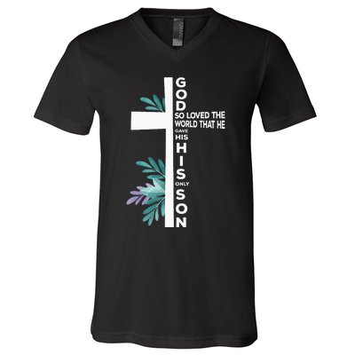 Christian Cross Bible Faith Quote John 316 V-Neck T-Shirt