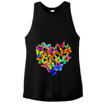 Colorful Cute Butterfly Heart Rainbow Butterflies Ladies PosiCharge Tri-Blend Wicking Tank