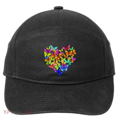 Colorful Cute Butterfly Heart Rainbow Butterflies 7-Panel Snapback Hat