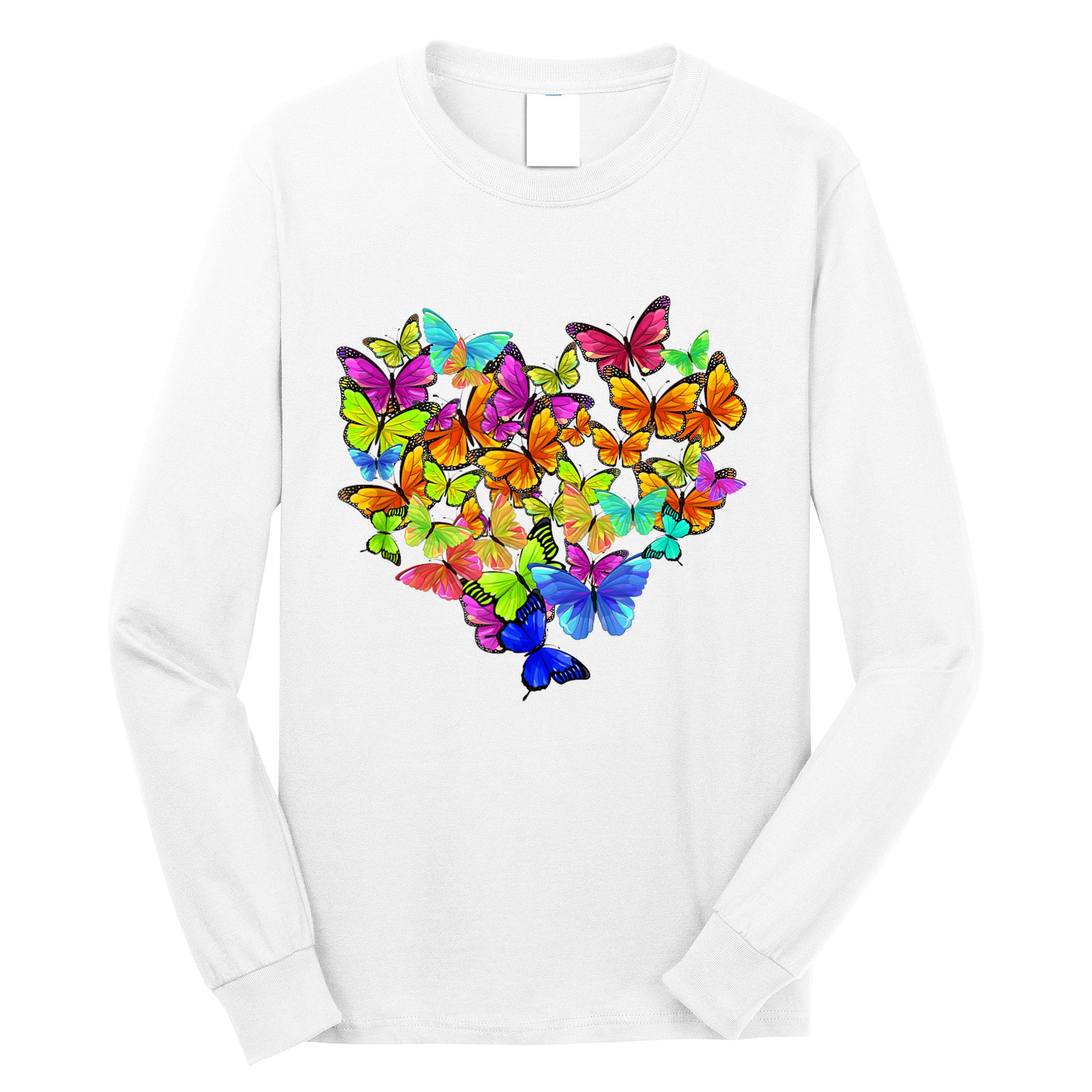 Colorful Cute Butterfly Heart Rainbow Butterflies Long Sleeve Shirt