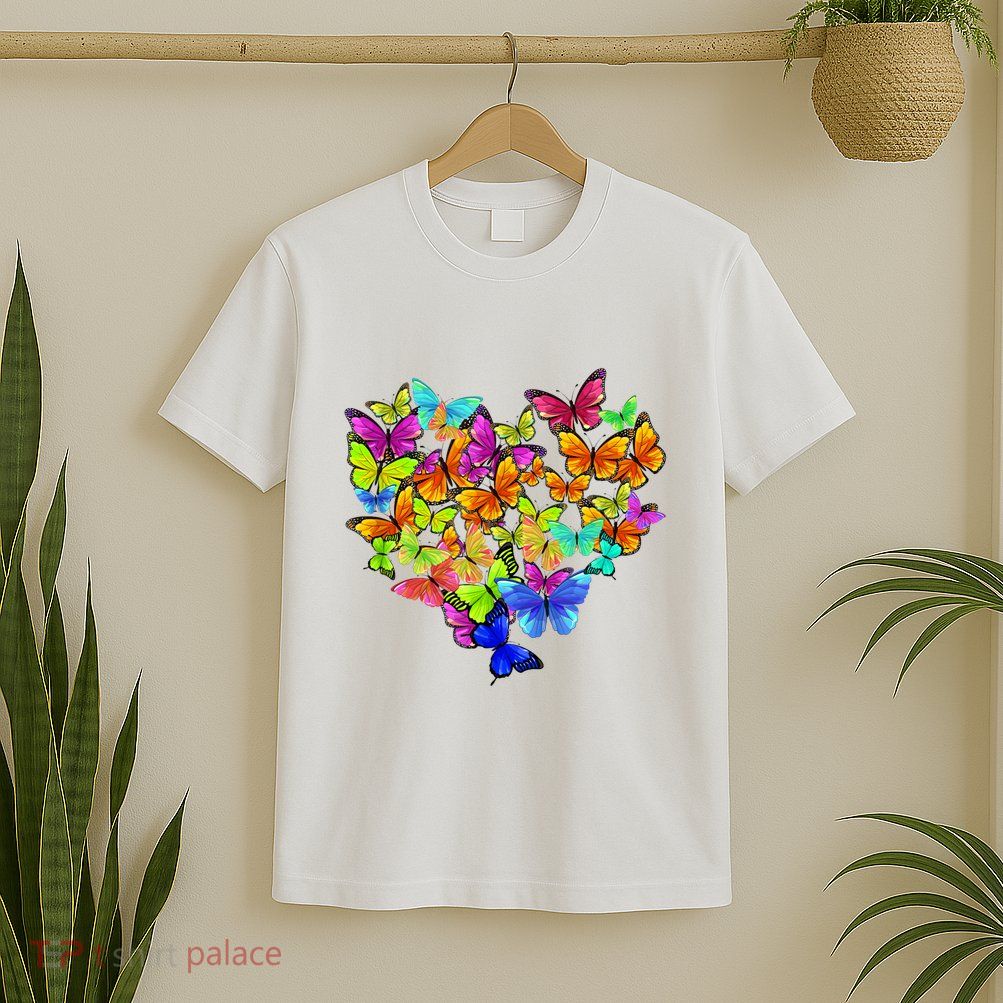 Colorful Cute Butterfly Heart Rainbow Butterflies T-Shirt