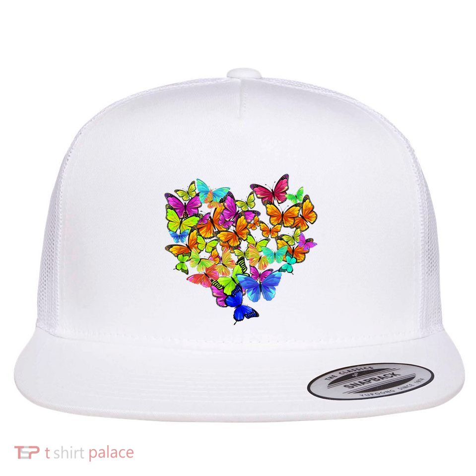 Colorful Cute Butterfly Heart Rainbow Butterflies Flatbill Hat