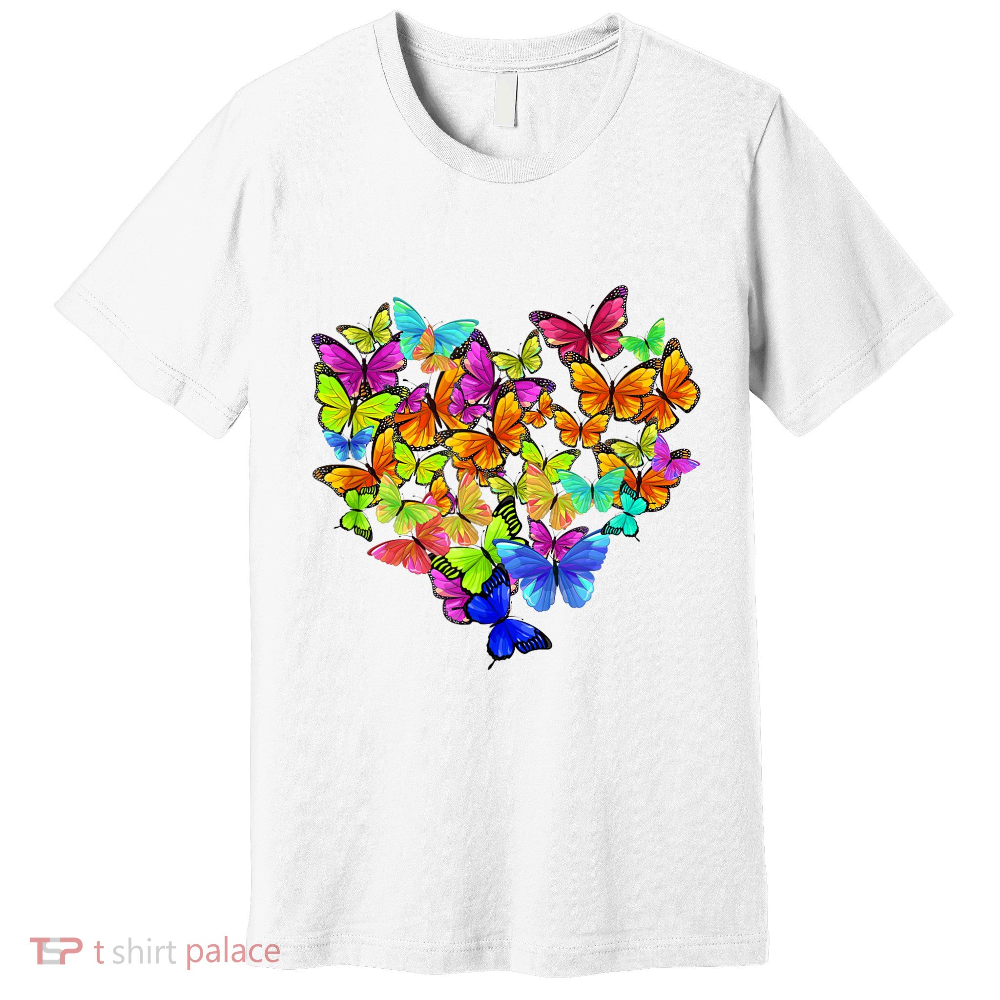 Colorful Cute Butterfly Heart Rainbow Butterflies Premium T-Shirt