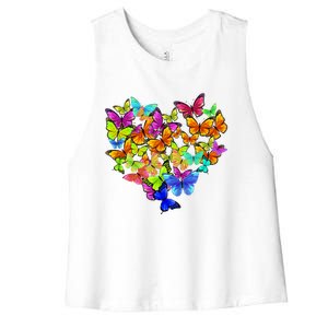 Colorful Cute Butterfly Heart Rainbow Butterflies Women's Racerback Cropped Tank